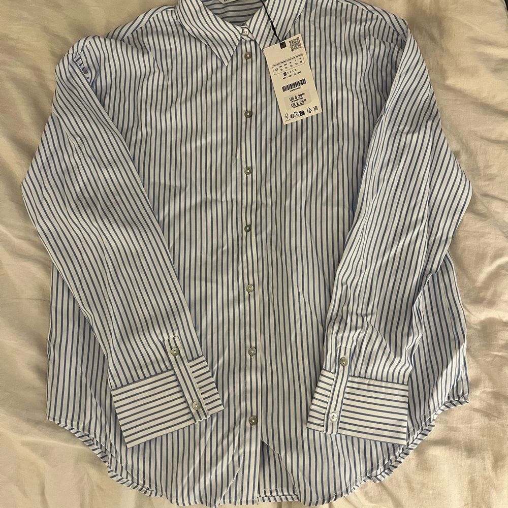 Zara Blue Striped Button Down Shirt